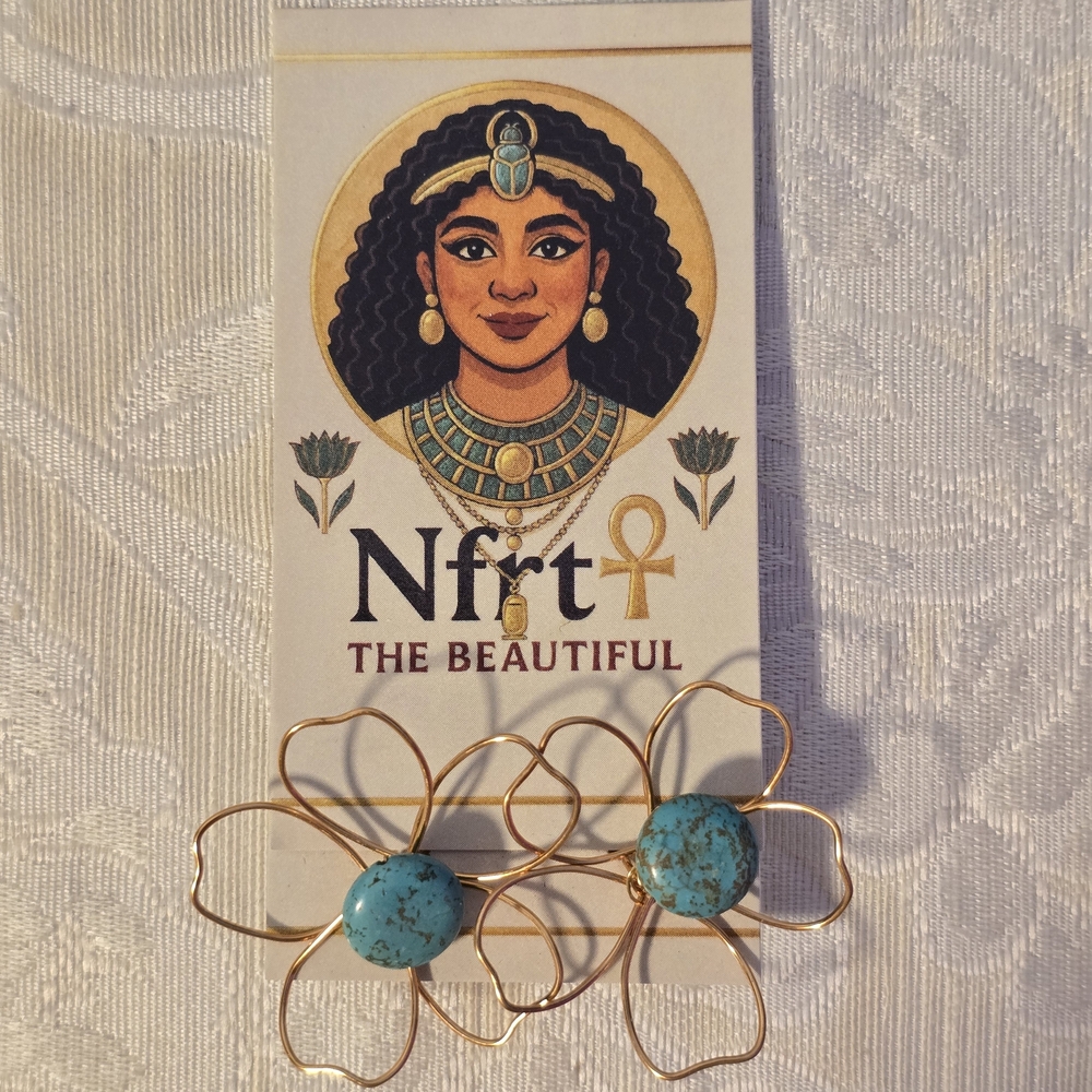 Gold Flower Earrings with Turquoise Accents